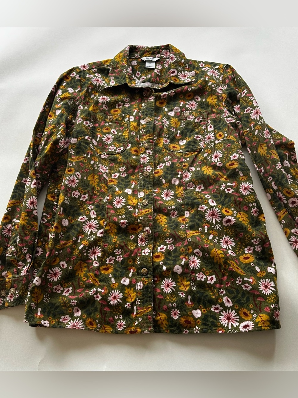 Duluth Trading Co Olive Floral Button-Down Shirt